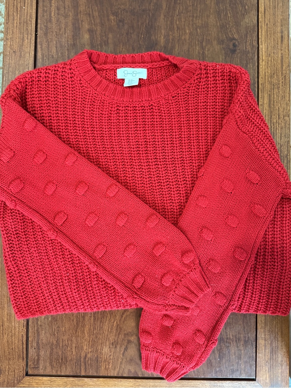 Jessica Simpson Red Pom-Pom Detail Crewneck Sweater